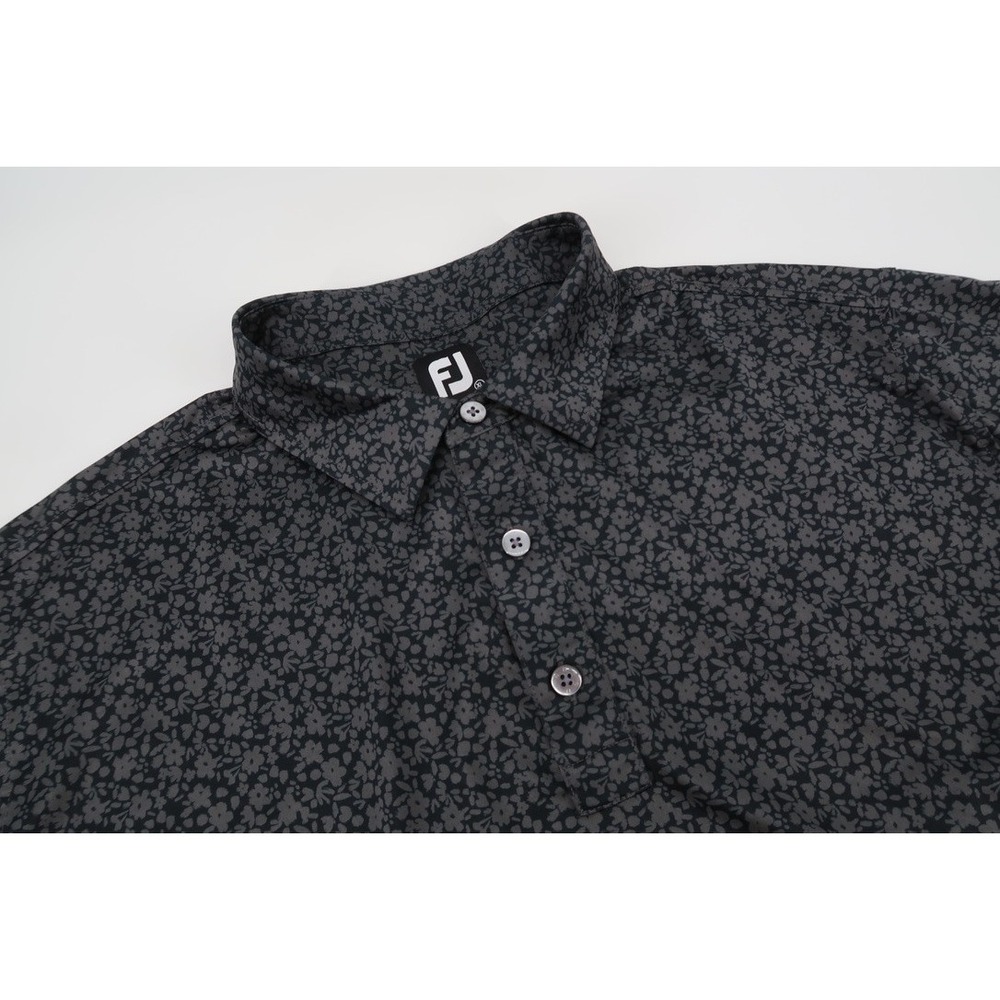 FootJoy Polo Shirt Mens XL Black Gray Floral Performance Golf‎ Short Sleeve